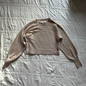 Beige minimalist  boxy sweater ribbed fabric sz S rayon neutral classic fall